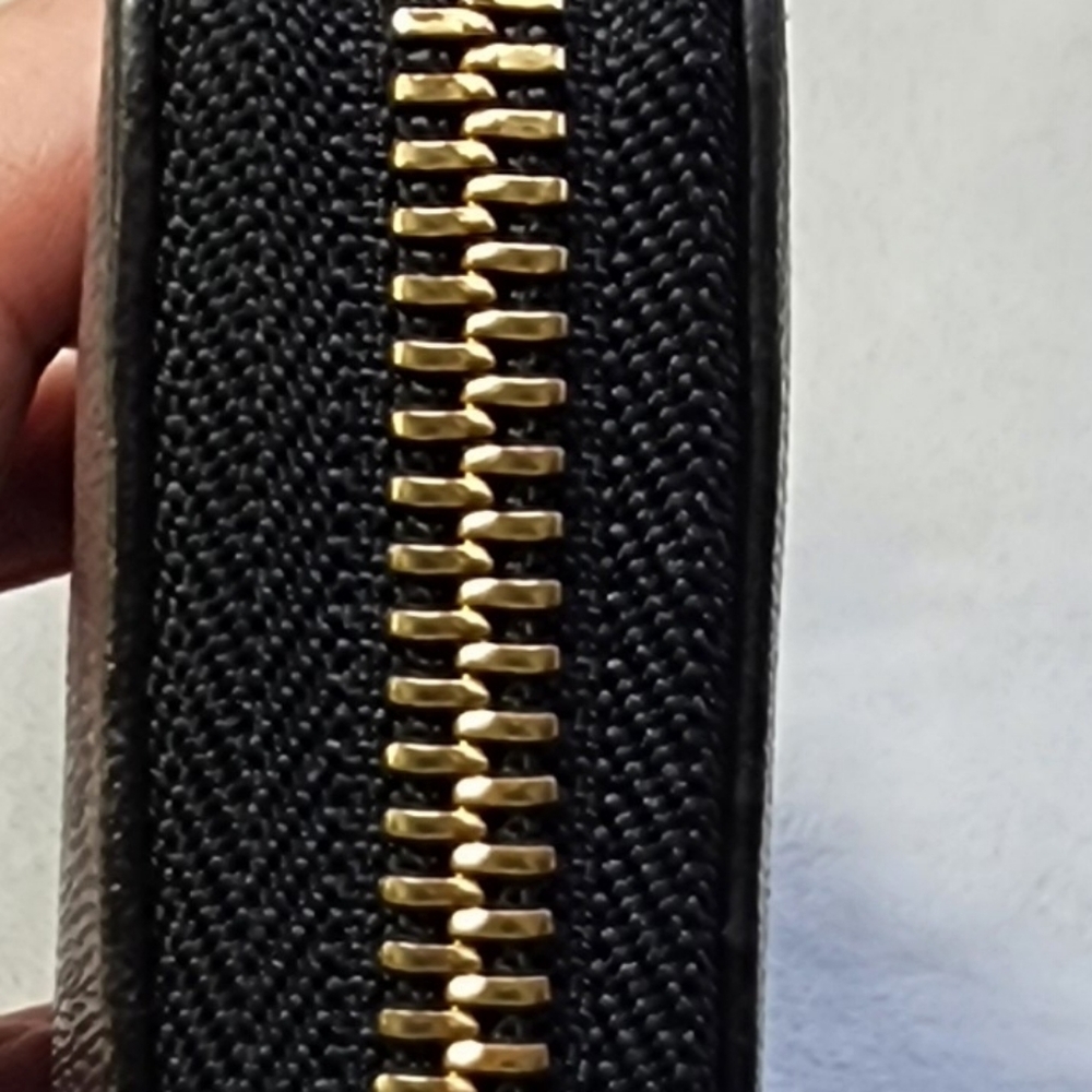 FURLA Saffiano Leather Zip Around Long Wallet Black Gold Logo Women's Italy EUC - Picture 12 of 15